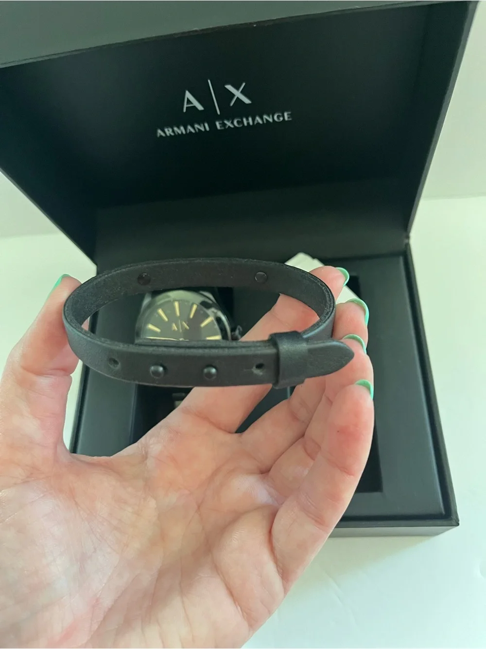 Armani Exchange Black Stainelss Steel Watch  & Matching Leather Bracelet Set NEW